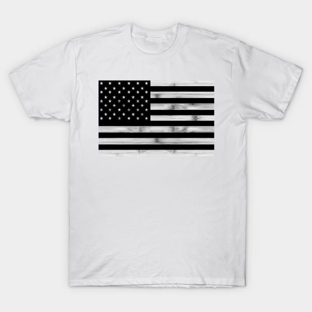 USA flag Rustic Wood Black White Patriotic America 4th of July stars stripes T-Shirt by PLdesign